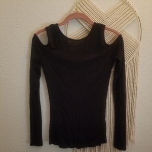 Black Long Sleeve Cold Shoulder Top